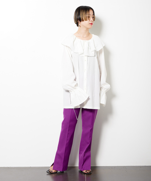CITYSHOP - CITYSHOP ♡ CHIRIMEN TYPEWRITER ブラウス　ブラック CITYSHOP（シティーショップ）の「CHIRIMEN TYPEWRITER ブラウス