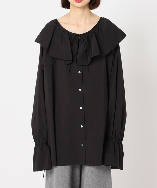 CITYSHOP - CITYSHOP ♡ CHIRIMEN TYPEWRITER ブラウス　ブラック CITYSHOP（シティーショップ）の「CHIRIMEN TYPEWRITER ブラウス