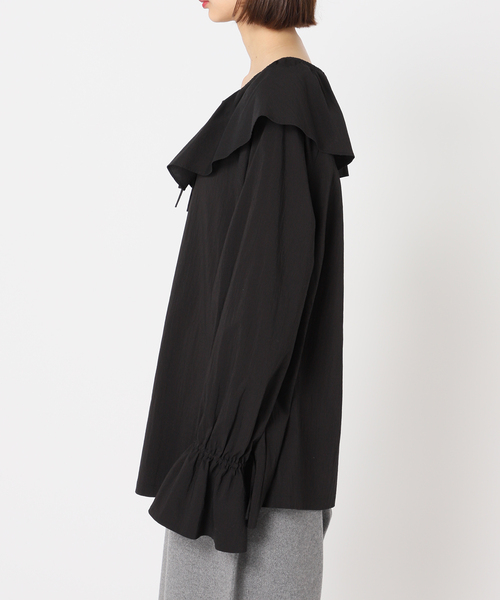 CITYSHOP - CITYSHOP ♡ CHIRIMEN TYPEWRITER ブラウス　ブラック CITYSHOP（シティーショップ）の「CHIRIMEN TYPEWRITER ブラウス