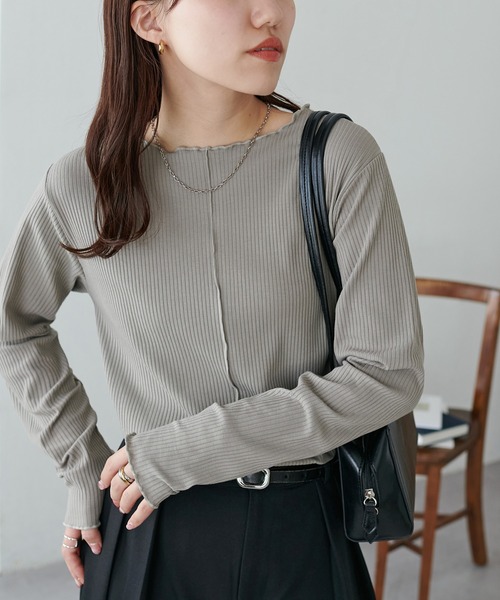 DISCOAT（ディスコート）の「≪新色追加！≫【WEB限定】前後2WAYリブメローロングスリーブ（Tシャツ/カットソー・レディース・ブラック/オフホワイト/アイボリー/グリーン系その他/ライトグレー/クリア/ホワイト系その他/ブルー系その他/グリーン系その他2/ブラック系その他2/ブラック系その他/キャメル/グレイッシュベージュ/ブラウン/ベージュ/ピンク/ブラウン系その他/グレー系その他/ネイビー/カーキ/サンドベージュ/モカ/ピンク系その他/ブラウン系その他2・FREE）」の8枚目の写真