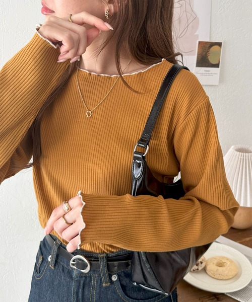 DISCOAT（ディスコート）の「≪新色追加！≫【WEB限定】前後2WAYリブメローロングスリーブ（Tシャツ/カットソー・レディース・ブラック/オフホワイト/アイボリー/グリーン系その他/ライトグレー/クリア/ホワイト系その他/ブルー系その他/グリーン系その他2/ブラック系その他2/ブラック系その他/キャメル/グレイッシュベージュ/ブラウン/ベージュ/ピンク/ブラウン系その他/グレー系その他/ネイビー/カーキ/サンドベージュ/モカ/ピンク系その他/ブラウン系その他2・FREE）」の21枚目の写真