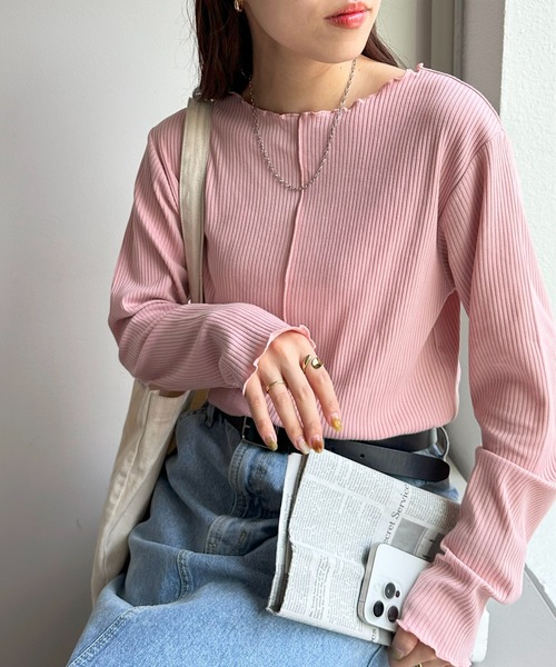 DISCOAT（ディスコート）の「≪新色追加！≫【WEB限定】前後2WAYリブメローロングスリーブ（Tシャツ/カットソー・レディース・ブラック/オフホワイト/アイボリー/グリーン系その他/ライトグレー/クリア/ホワイト系その他/ブルー系その他/グリーン系その他2/ブラック系その他2/ブラック系その他/キャメル/グレイッシュベージュ/ブラウン/ベージュ/ピンク/ブラウン系その他/グレー系その他/ネイビー/カーキ/サンドベージュ/モカ/ピンク系その他/ブラウン系その他2・FREE）」の22枚目の写真