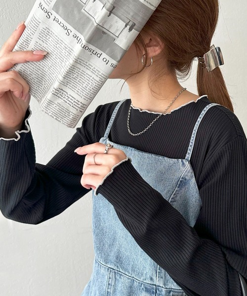 DISCOAT（ディスコート）の「≪新色追加！≫【WEB限定】前後2WAYリブメローロングスリーブ（Tシャツ/カットソー・レディース・ブラック/オフホワイト/アイボリー/グリーン系その他/ライトグレー/クリア/ホワイト系その他/ブルー系その他/グリーン系その他2/ブラック系その他2/ブラック系その他/キャメル/グレイッシュベージュ/ブラウン/ベージュ/ピンク/ブラウン系その他/グレー系その他/ネイビー/カーキ/サンドベージュ/モカ/ピンク系その他/ブラウン系その他2・FREE）」の6枚目の写真