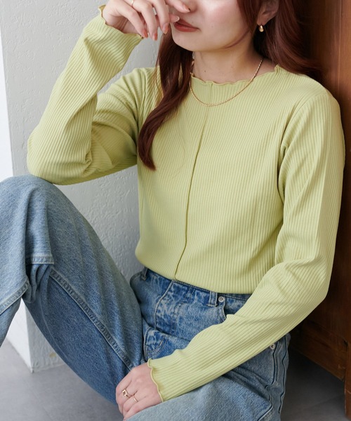 DISCOAT（ディスコート）の「≪新色追加！≫【WEB限定】前後2WAYリブメローロングスリーブ（Tシャツ/カットソー・レディース・ブラック/オフホワイト/アイボリー/グリーン系その他/ライトグレー/クリア/ホワイト系その他/ブルー系その他/グリーン系その他2/ブラック系その他2/ブラック系その他/キャメル/グレイッシュベージュ/ブラウン/ベージュ/ピンク/ブラウン系その他/グレー系その他/ネイビー/カーキ/サンドベージュ/モカ/ピンク系その他/ブラウン系その他2・FREE）」の18枚目の写真