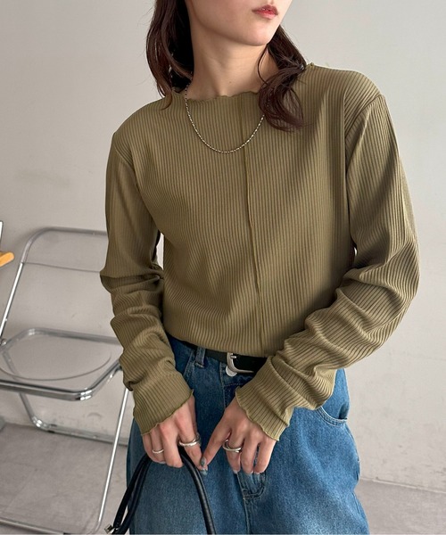 DISCOAT（ディスコート）の「≪新色追加！≫【WEB限定】前後2WAYリブメローロングスリーブ（Tシャツ/カットソー・レディース・ブラック/オフホワイト/アイボリー/グリーン系その他/ライトグレー/クリア/ホワイト系その他/ブルー系その他/グリーン系その他2/ブラック系その他2/ブラック系その他/キャメル/グレイッシュベージュ/ブラウン/ベージュ/ピンク/ブラウン系その他/グレー系その他/ネイビー/カーキ/サンドベージュ/モカ/ピンク系その他/ブラウン系その他2・FREE）」の14枚目の写真