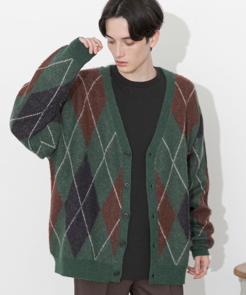 RAGEBLUE（レイジブルー）の「モヘヤアーガイル柄シャギーニット