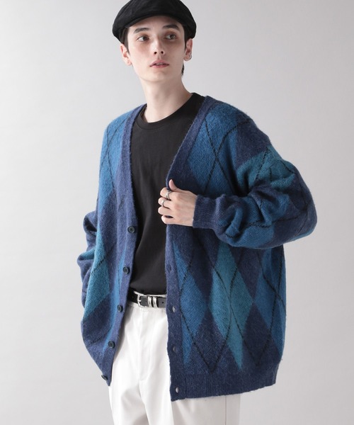 美品✨ワンダフルワールド アーガイル柄カーディガン モヘヤ WONDERFUL