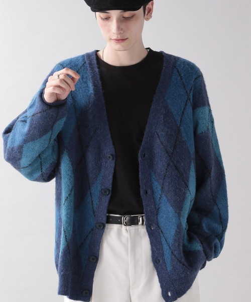 RAGEBLUE（レイジブルー）の「モヘヤアーガイル柄シャギーニットカーディガン（カーディガン/ボレロ・メンズ・ダークグリーン/ブルー/ライトブルー/パープル/イエロー・MEDIUM/LARGE）」の22枚目の写真
