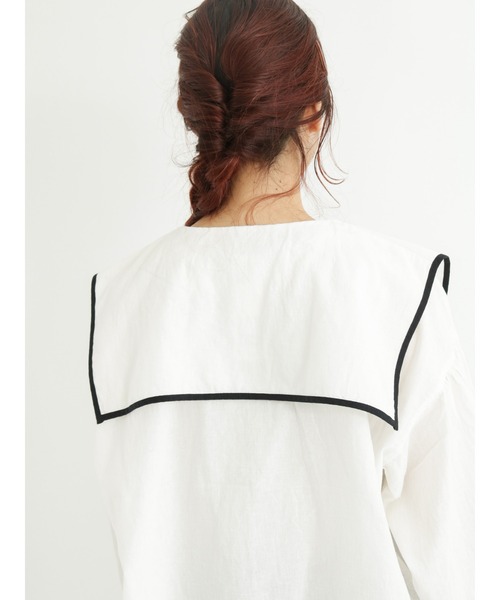 Samansa Mos2（サマンサ モスモス）の「パイピングセーラー襟ブラウス（シャツ/ブラウス・レディース・オフホワイト/チャコール/キナリ・ﾌﾘ-）」の19枚目の写真