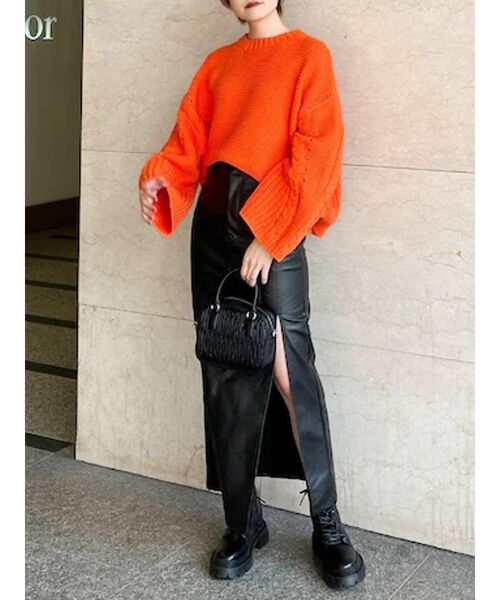 EVRIS（エヴリス）の「ディープスリットフェイクレザースカート（スカート・レディース・ブラック/アイボリー・SMALL/MEDIUM）」の17枚目の写真