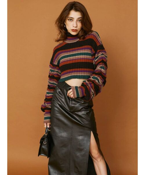 EVRIS（エヴリス）の「ディープスリットフェイクレザースカート（スカート・レディース・ブラック/アイボリー・SMALL/MEDIUM）」の11枚目の写真