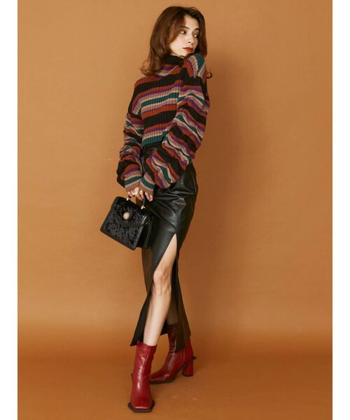 EVRIS（エヴリス）の「ディープスリットフェイクレザースカート（スカート・レディース・ブラック/アイボリー・SMALL/MEDIUM）」の18枚目の写真