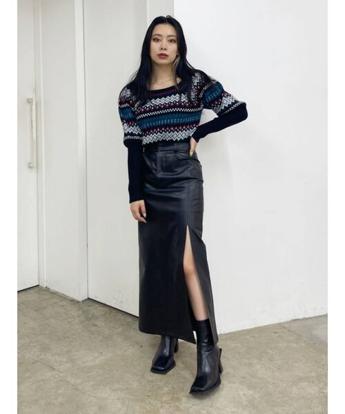 EVRIS（エヴリス）の「ディープスリットフェイクレザースカート（スカート・レディース・ブラック/アイボリー・SMALL/MEDIUM）」の8枚目の写真