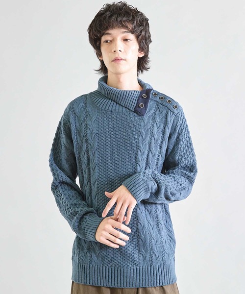 UNION STATION（ユニオンステーション）の「ドクターネックケーブルニット（ニット/セーター・メンズ・ホワイト/ブラック/ブラウン/ブルー/ボルドー/グレー/マスタード・LL/M/L）」の5枚目の写真