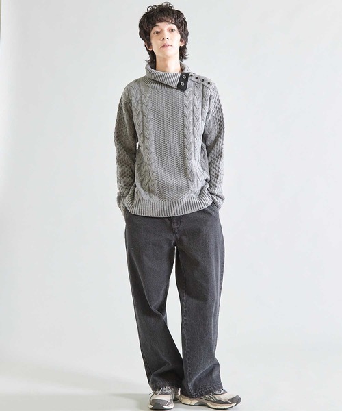 UNION STATION（ユニオンステーション）の「ドクターネックケーブルニット（ニット/セーター・メンズ・ホワイト/ブラック/ブラウン/ブルー/ボルドー/グレー/マスタード・LL/M/L）」の22枚目の写真
