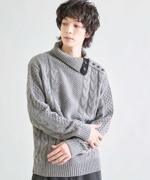 UNION STATION（ユニオンステーション）の「ドクターネックケーブルニット（ニット/セーター・メンズ・ホワイト/ブラック/ブラウン/ブルー/ボルドー/グレー/マスタード・LL/M/L）」の18枚目の写真