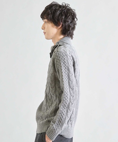 UNION STATION（ユニオンステーション）の「ドクターネックケーブルニット（ニット/セーター・メンズ・ホワイト/ブラック/ブラウン/ブルー/ボルドー/グレー/マスタード・LL/M/L）」の19枚目の写真