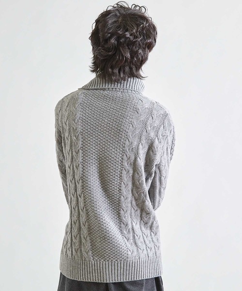 UNION STATION（ユニオンステーション）の「ドクターネックケーブルニット（ニット/セーター・メンズ・ホワイト/ブラック/ブラウン/ブルー/ボルドー/グレー/マスタード・LL/M/L）」の20枚目の写真