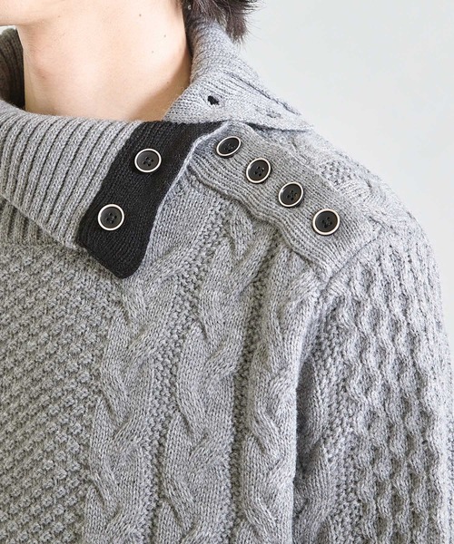 UNION STATION（ユニオンステーション）の「ドクターネックケーブルニット（ニット/セーター・メンズ・ホワイト/ブラック/ブラウン/ブルー/ボルドー/グレー/マスタード・LL/M/L）」の21枚目の写真