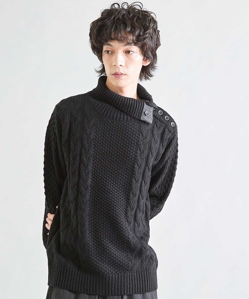 UNION STATION（ユニオンステーション）の「ドクターネックケーブルニット（ニット/セーター・メンズ・ホワイト/ブラック/ブラウン/ブルー/ボルドー/グレー/マスタード・LL/M/L）」の13枚目の写真