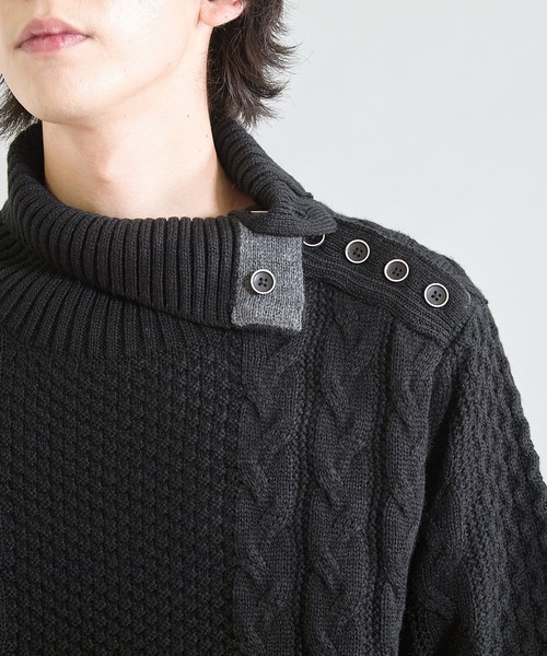 UNION STATION（ユニオンステーション）の「ドクターネックケーブルニット（ニット/セーター・メンズ・ホワイト/ブラック/ブラウン/ブルー/ボルドー/グレー/マスタード・LL/M/L）」の16枚目の写真