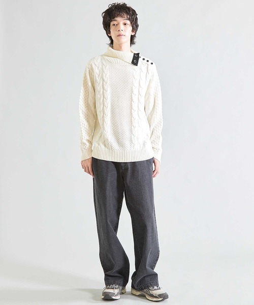 UNION STATION（ユニオンステーション）の「ドクターネックケーブルニット（ニット/セーター・メンズ・ホワイト/ブラック/ブラウン/ブルー/ボルドー/グレー/マスタード・LL/M/L）」の12枚目の写真