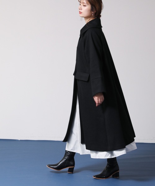 frames RAY CASSIN(フレームスレイカズン)の「WEB限定 2WAYフェイクウールAラインコート(ステンカラーコート・レディース・ブルー/ブラック/グレイッシュベージュ・FREE)」の2枚目の写真