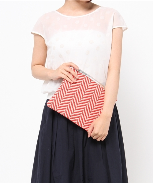 ROSE BUD（ローズバッド）の「(COSMIQUE GLOBAL)CB-13-1188 HERRINGBONE CLUTCH（クラッチバッグ・レディース・グレー/グリーン/オレンジ・ONE SIZE）」の9枚目の写真