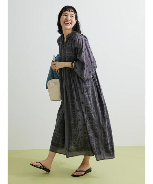 CRAFT STANDARD BOUTIQUE（クラフトスタンダードブティック）の「パネル柄ウエスト切り替えボリュームワンピース　◆（ワンピース・レディース・ダークグレー/ライトベージュ/チャコールグレー/ブルー・FREE）」の20枚目の写真