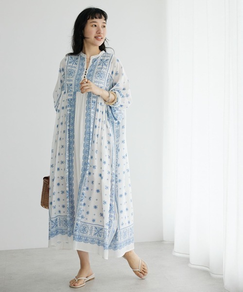 CRAFT STANDARD BOUTIQUE（クラフトスタンダードブティック）の「パネル柄ウエスト切り替えボリュームワンピース　◆（ワンピース・レディース・ダークグレー/ライトベージュ/チャコールグレー/ブルー・FREE）」の4枚目の写真