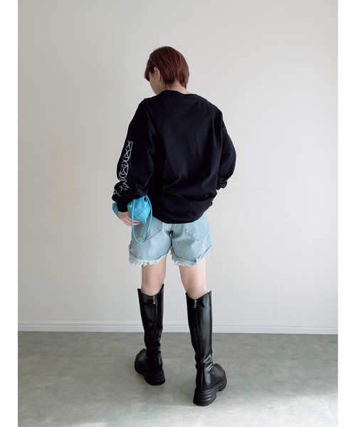 ブラックデニムショートパンツ　 dominic fike着用似 ダメージ加工デニムショートパンツ（デニムパンツ）｜STYLEBLOCK