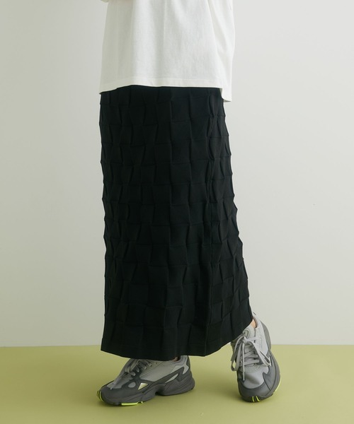 CRAFT STANDARD BOUTIQUE（クラフトスタンダードブティック）の「格子柄ニットスカート（スカート・レディース・ブラック/ブルー/イエロー・FREE）」の2枚目の写真