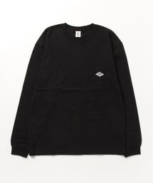 ワンポイント刺繍/ポケット付き クルーネック ロングT