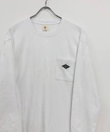 ワンポイント刺繍/ポケット付き クルーネック ロングT