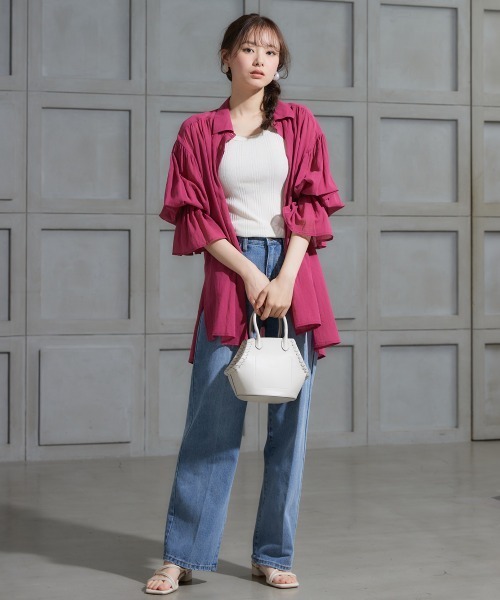 miclat（ミクラ）の「大きいサイズ　シアーギャザーシャツ　miclat（シャツ/ブラウス・レディース・ブラック/ピンク系/グリーン・L～LL/3L～4L）」の20枚目の写真