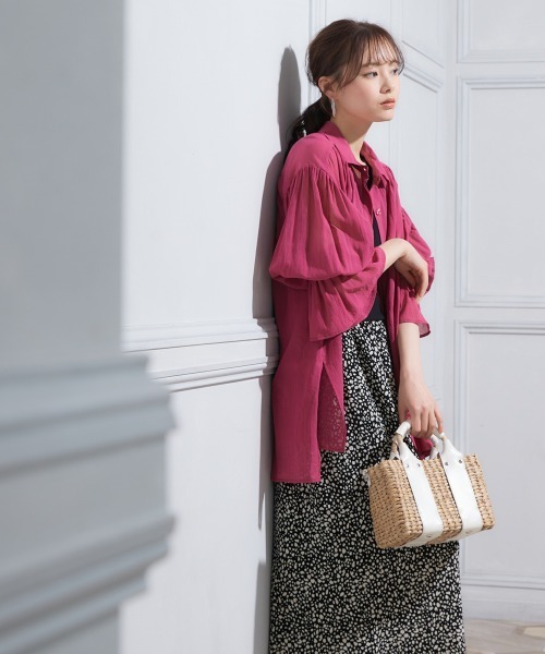 miclat（ミクラ）の「大きいサイズ　シアーギャザーシャツ　miclat（シャツ/ブラウス・レディース・ブラック/ピンク系/グリーン・L～LL/3L～4L）」の14枚目の写真