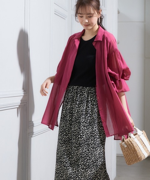 miclat（ミクラ）の「大きいサイズ　シアーギャザーシャツ　miclat（シャツ/ブラウス・レディース・ブラック/ピンク系/グリーン・L～LL/3L～4L）」の12枚目の写真