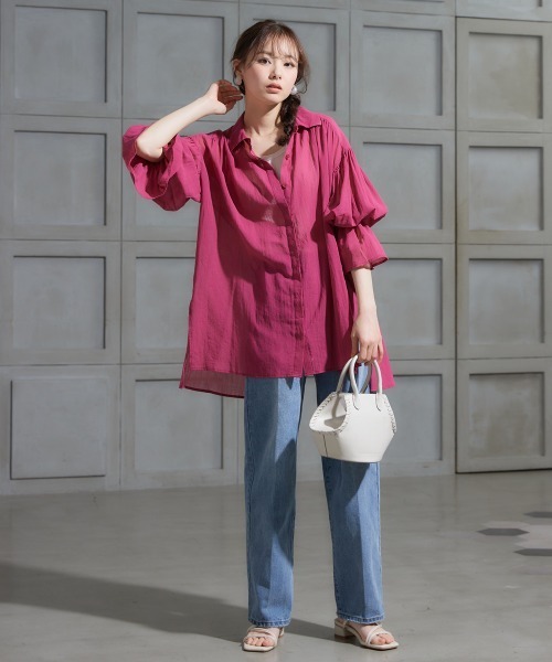 miclat（ミクラ）の「大きいサイズ　シアーギャザーシャツ　miclat（シャツ/ブラウス・レディース・ブラック/ピンク系/グリーン・L～LL/3L～4L）」の22枚目の写真