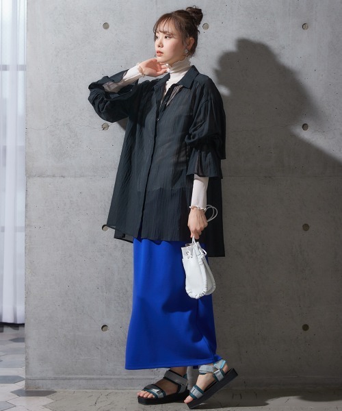 miclat（ミクラ）の「大きいサイズ　シアーギャザーシャツ　miclat（シャツ/ブラウス・レディース・ブラック/ピンク系/グリーン・L～LL/3L～4L）」の13枚目の写真