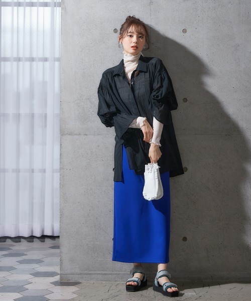 miclat（ミクラ）の「大きいサイズ　シアーギャザーシャツ　miclat（シャツ/ブラウス・レディース・ブラック/ピンク系/グリーン・L～LL/3L～4L）」の11枚目の写真