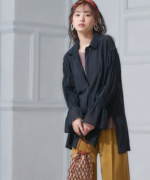 miclat（ミクラ）の「大きいサイズ　シアーギャザーシャツ　miclat（シャツ/ブラウス・レディース・ブラック/ピンク系/グリーン・L～LL/3L～4L）」の15枚目の写真