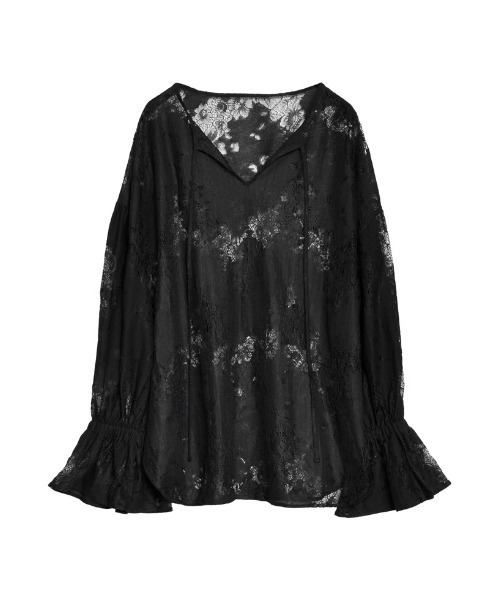 Re:EDIT（リエディ）の「[選べる]シアー/フロッキードットカフタンシアーブラウス（シャツ/ブラウス・レディース・ブラック/アイボリー系/ブルー/イエロー/アイボリー/ブラック系その他2/ブラック系その他/ホワイト系その他2/グリーン/ホワイト系その他・LARGE/MEDIUM）」の5枚目の写真