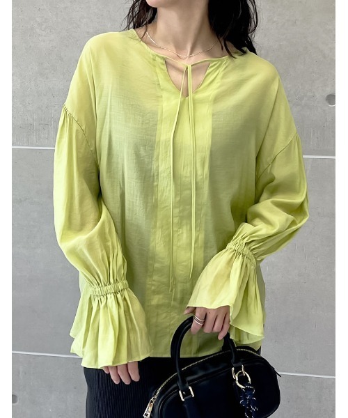 Re:EDIT（リエディ）の「[選べる]シアー/フロッキードットカフタンシアーブラウス（シャツ/ブラウス・レディース・ブラック/アイボリー系/ブルー/イエロー/アイボリー/ブラック系その他2/ブラック系その他/ホワイト系その他2/グリーン/ホワイト系その他・LARGE/MEDIUM）」の8枚目の写真