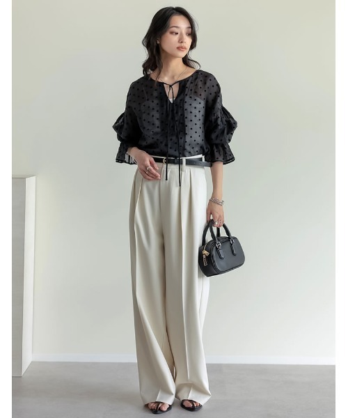 Re:EDIT（リエディ）の「[選べる]シアー/フロッキードットカフタンシアーブラウス（シャツ/ブラウス・レディース・ブラック/アイボリー系/ブルー/イエロー/アイボリー/ブラック系その他2/ブラック系その他/ホワイト系その他2/グリーン/ホワイト系その他・LARGE/MEDIUM）」の20枚目の写真