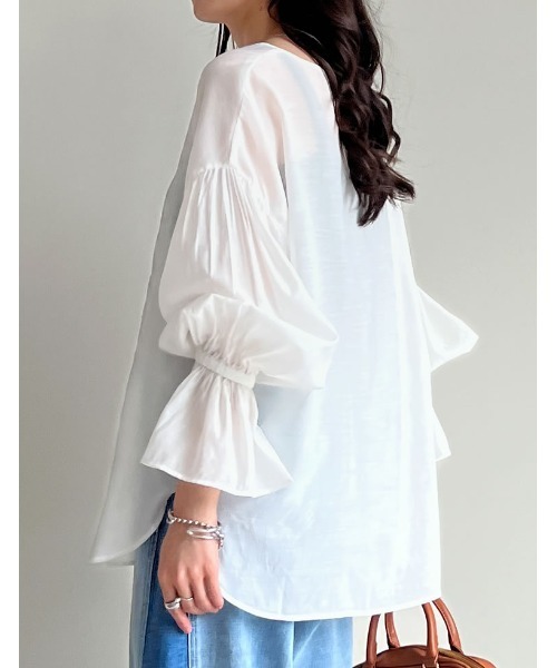 Re:EDIT（リエディ）の「[選べる]シアー/フロッキードットカフタンシアーブラウス（シャツ/ブラウス・レディース・ブラック/アイボリー系/ブルー/イエロー/アイボリー/ブラック系その他2/ブラック系その他/ホワイト系その他2/グリーン/ホワイト系その他・LARGE/MEDIUM）」の18枚目の写真