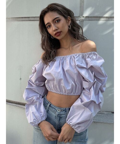 GYDA（ジェイダ）の「タックスリーブ 2WAY BL（シャツ/ブラウス・レディース・パープル/オフホワイト・FREE）」の4枚目の写真