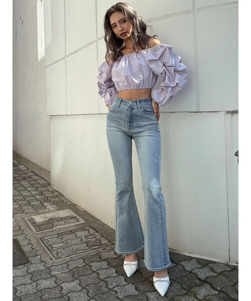 GYDA（ジェイダ）の「タックスリーブ 2WAY BL（シャツ/ブラウス・レディース・パープル/オフホワイト・FREE）」の5枚目の写真