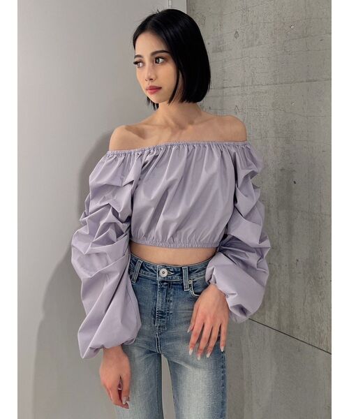 GYDA（ジェイダ）の「タックスリーブ 2WAY BL（シャツ/ブラウス・レディース・パープル/オフホワイト・FREE）」の7枚目の写真