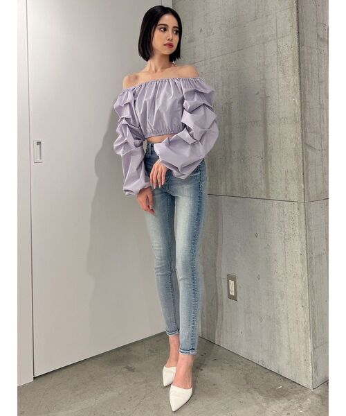 GYDA（ジェイダ）の「タックスリーブ 2WAY BL（シャツ/ブラウス・レディース・パープル/オフホワイト・FREE）」の10枚目の写真