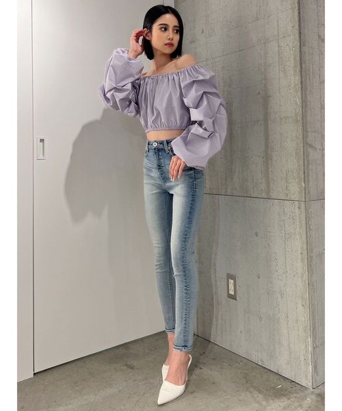 GYDA（ジェイダ）の「タックスリーブ 2WAY BL（シャツ/ブラウス・レディース・パープル/オフホワイト・FREE）」の11枚目の写真